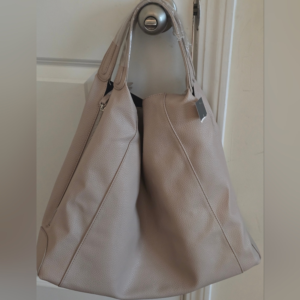 NWT French Connection Elegant Beige Tote Bag with orange accent